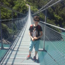 En traversee du premier pont sur les passerelles de singe